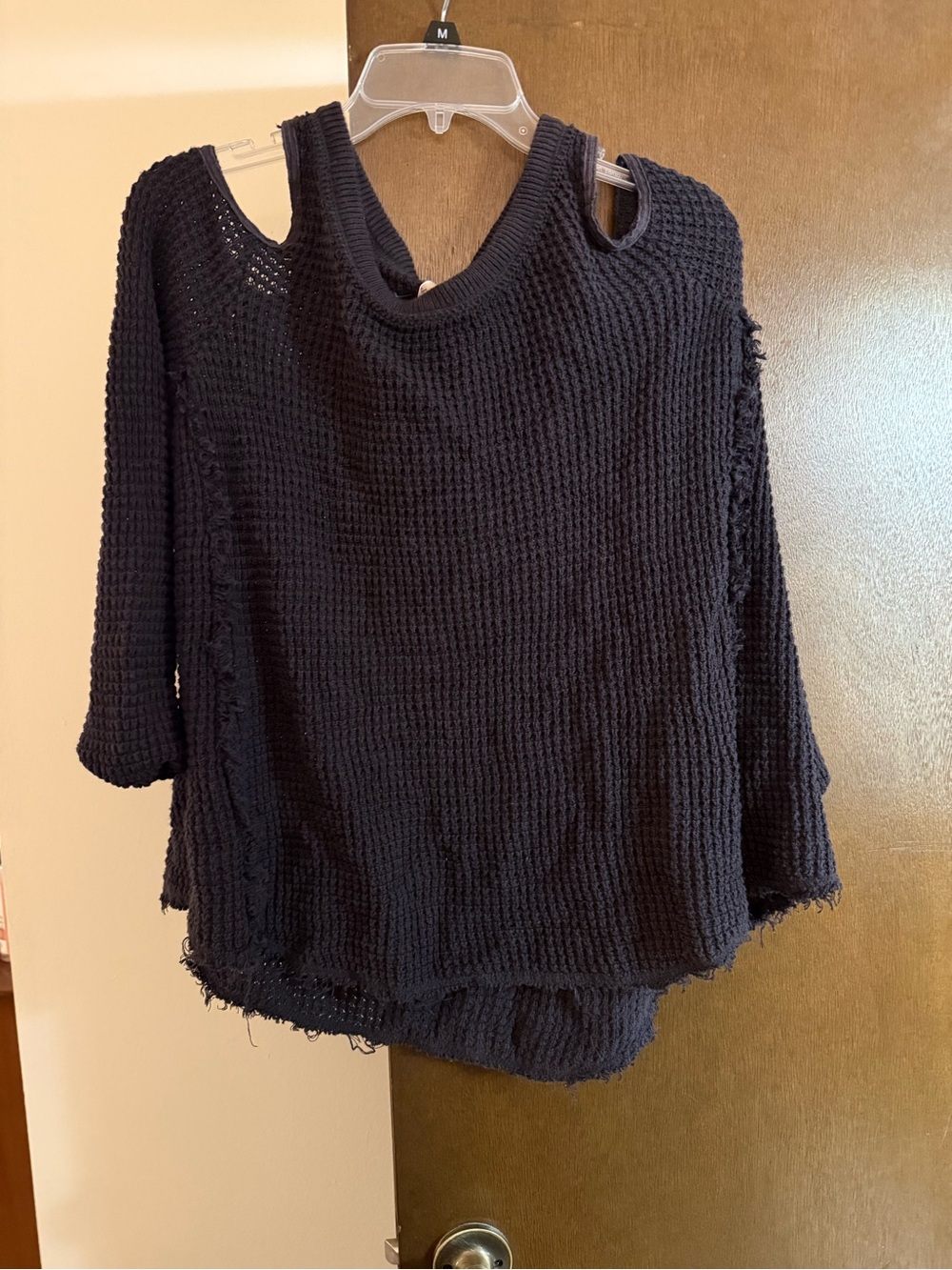 Free People Women's Charcoal Waffle-Knit Cold-Shoulder Sweater